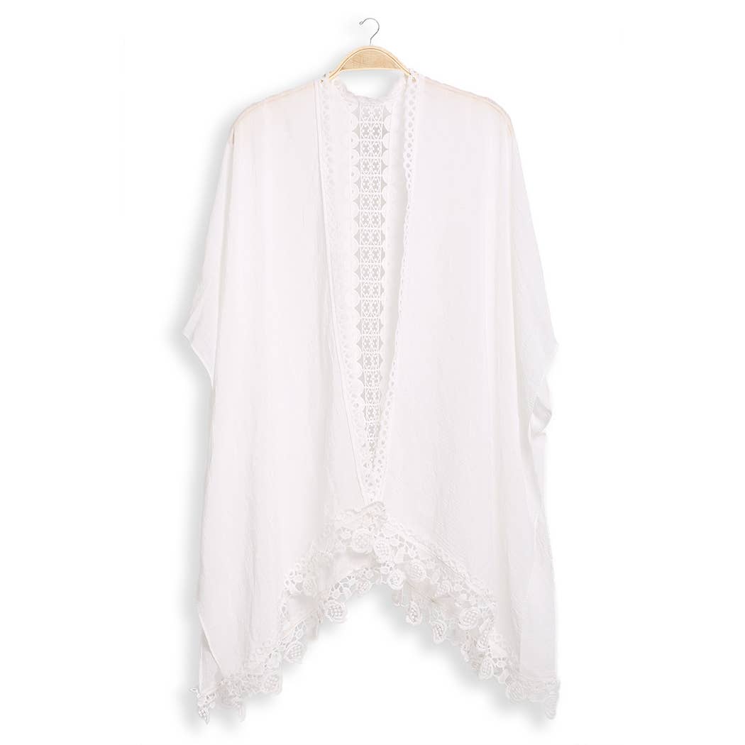 Laced Edge Kimono Cover-Up Beige One Size