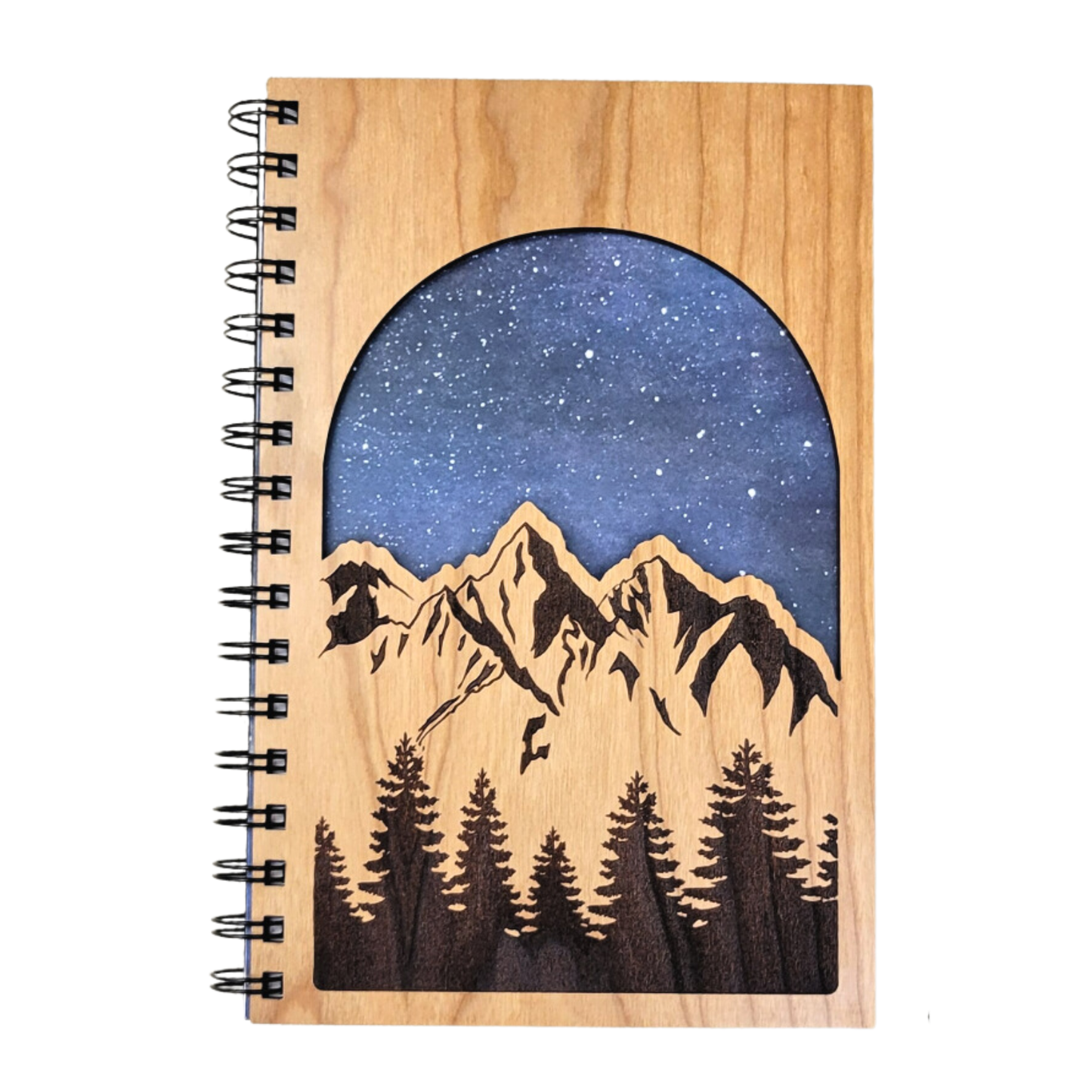 Starry mountains wood journal - stationery, journals: Lined