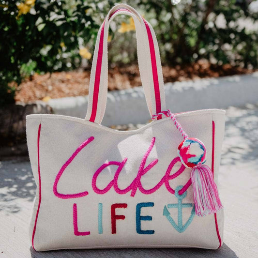 Lake Life Tote Bag: OS / Beige Canvas