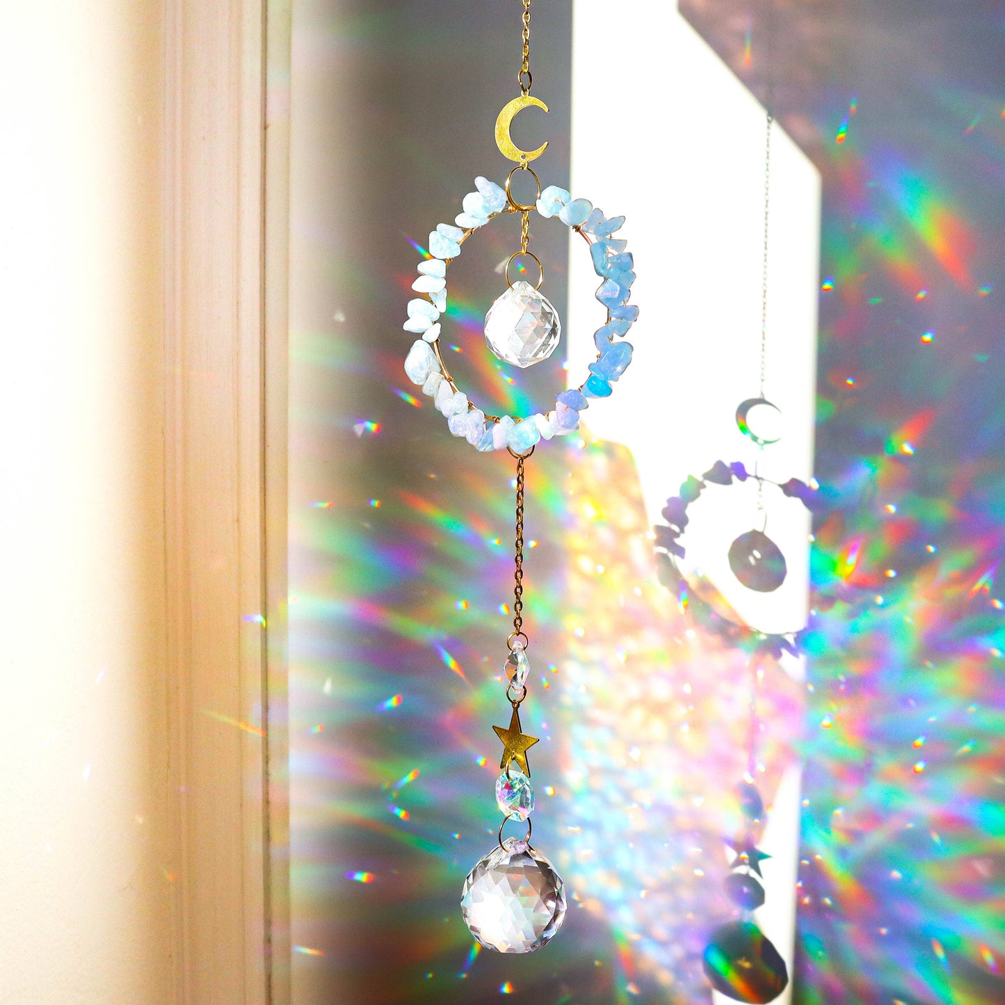 Gemstones Suncatcher: Amethyst Moon & Star