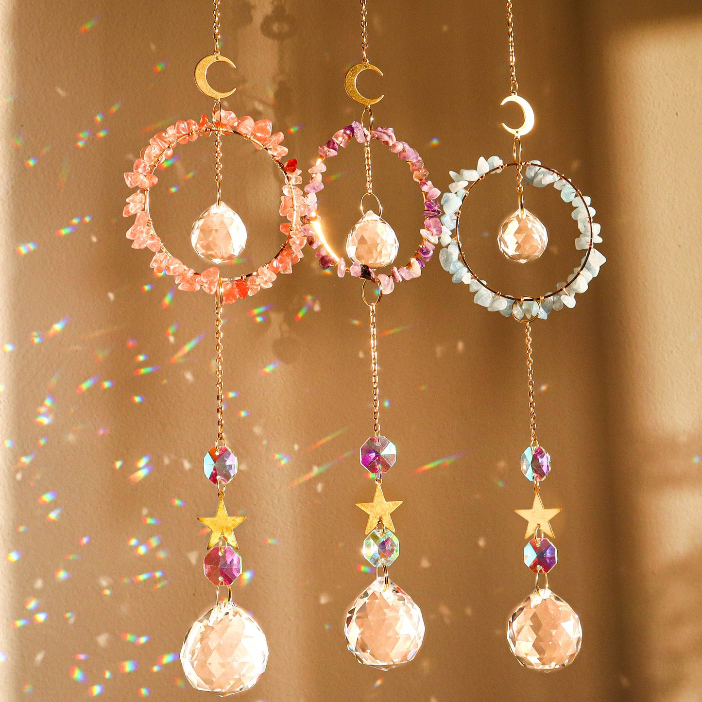 Gemstones Suncatcher: Amethyst Moon & Star