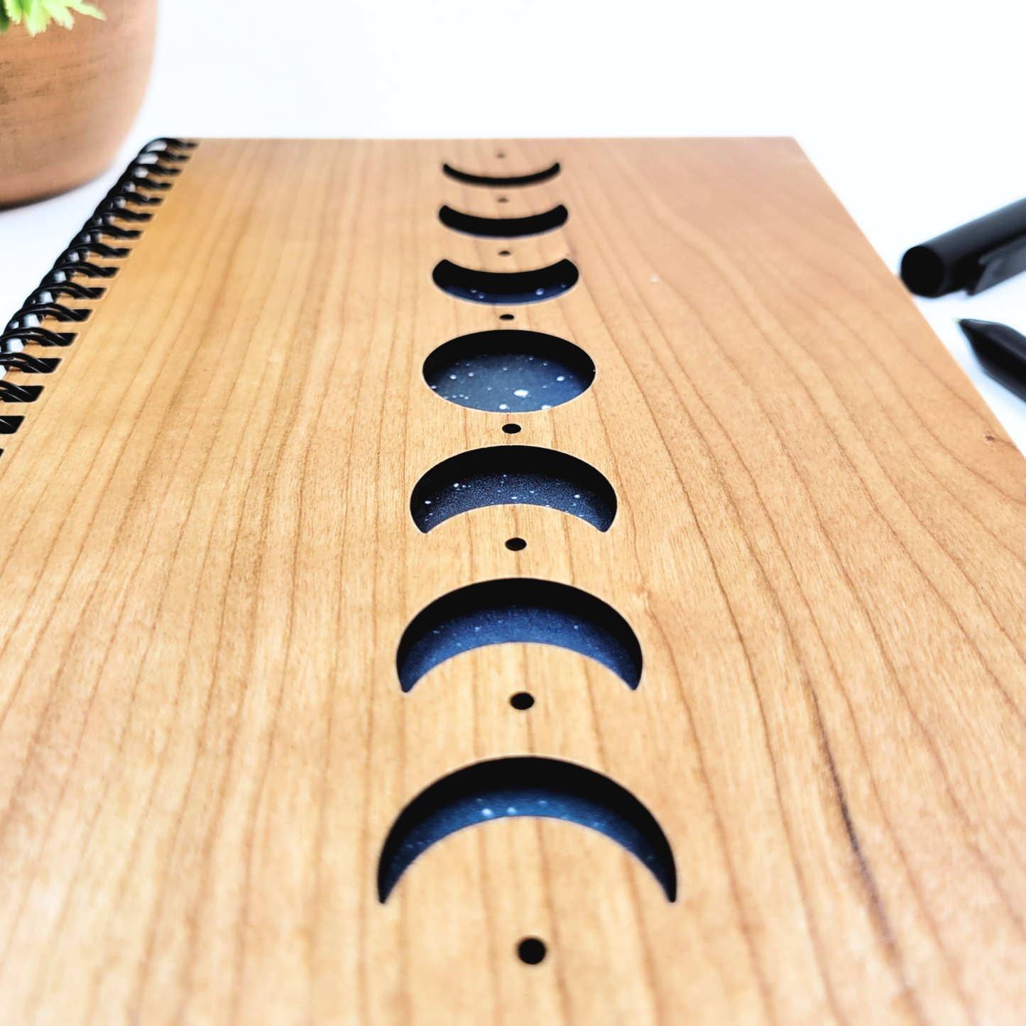 Moon phases wood journal - stationery, journals, notebook: Lined