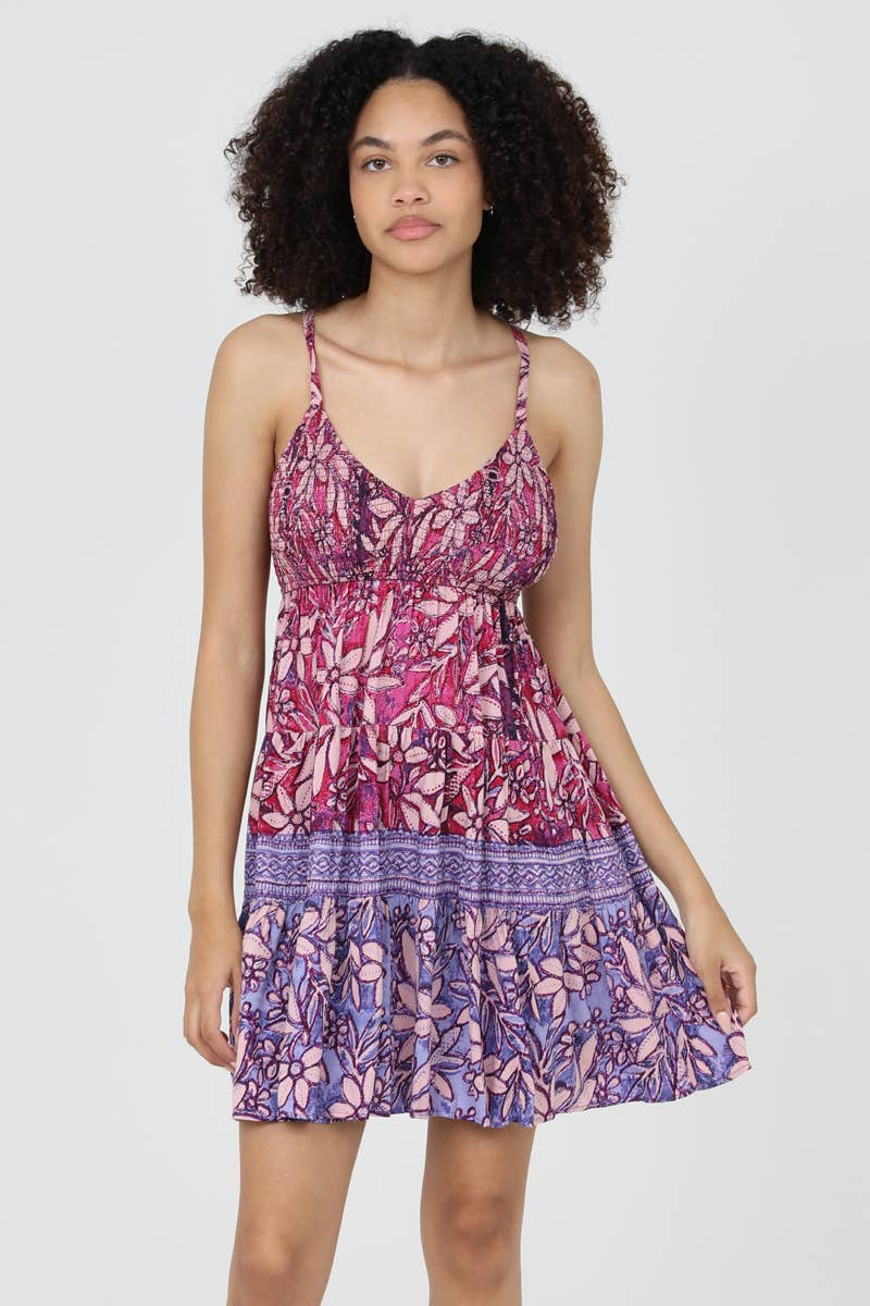 Oahu Smocked Bodice Dress in Purple size M