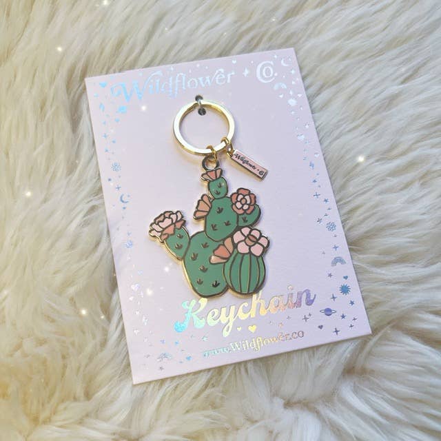 Prickly Pear Cactus Keychain Stocking Stuffer: Packaged (carded)