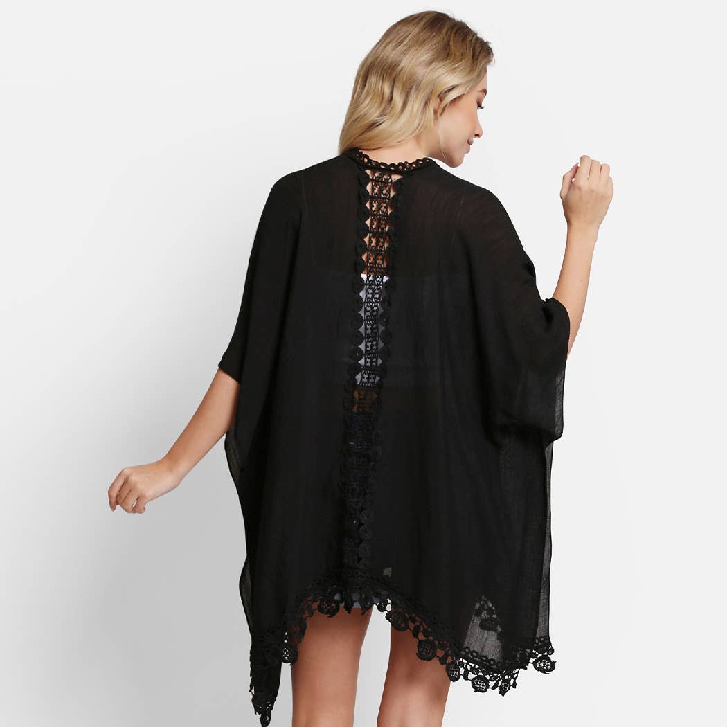 Laced Edge Kimono Cover-Up Beige One Size