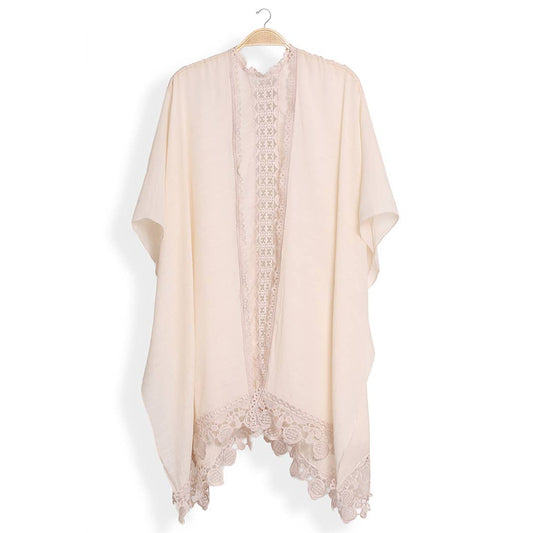 Laced Edge Kimono Cover-Up Beige One Size