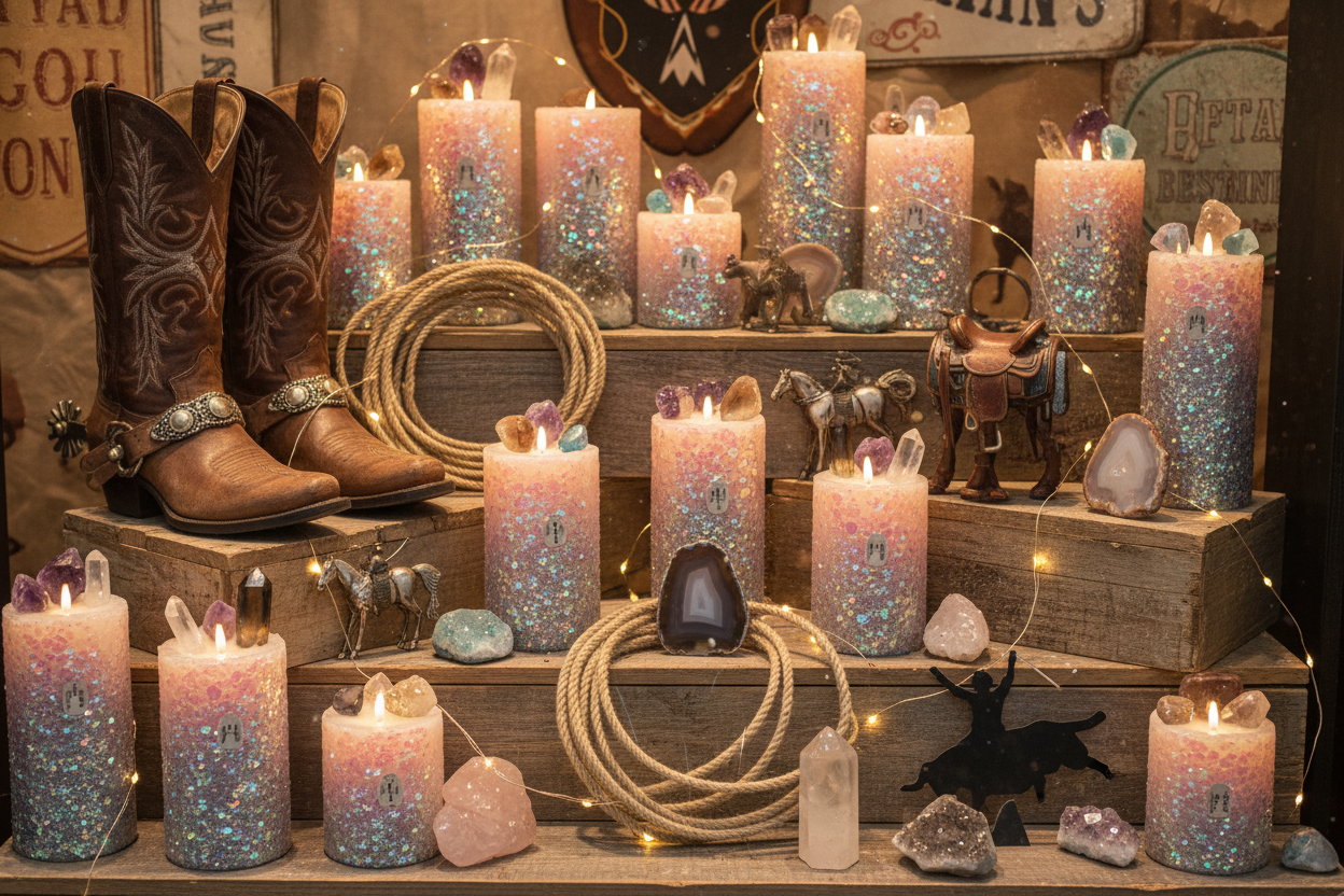 glitter candles magic crystals boutique cowboy rodeo candle boutique
