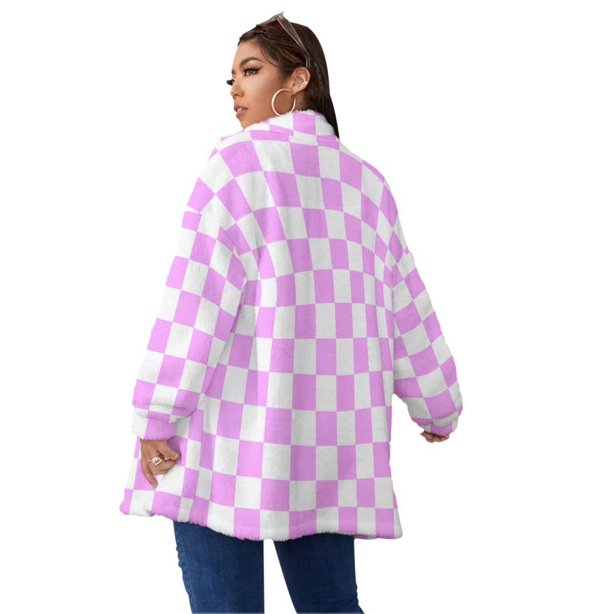 Fleece Coat Plus-Pink Checkers