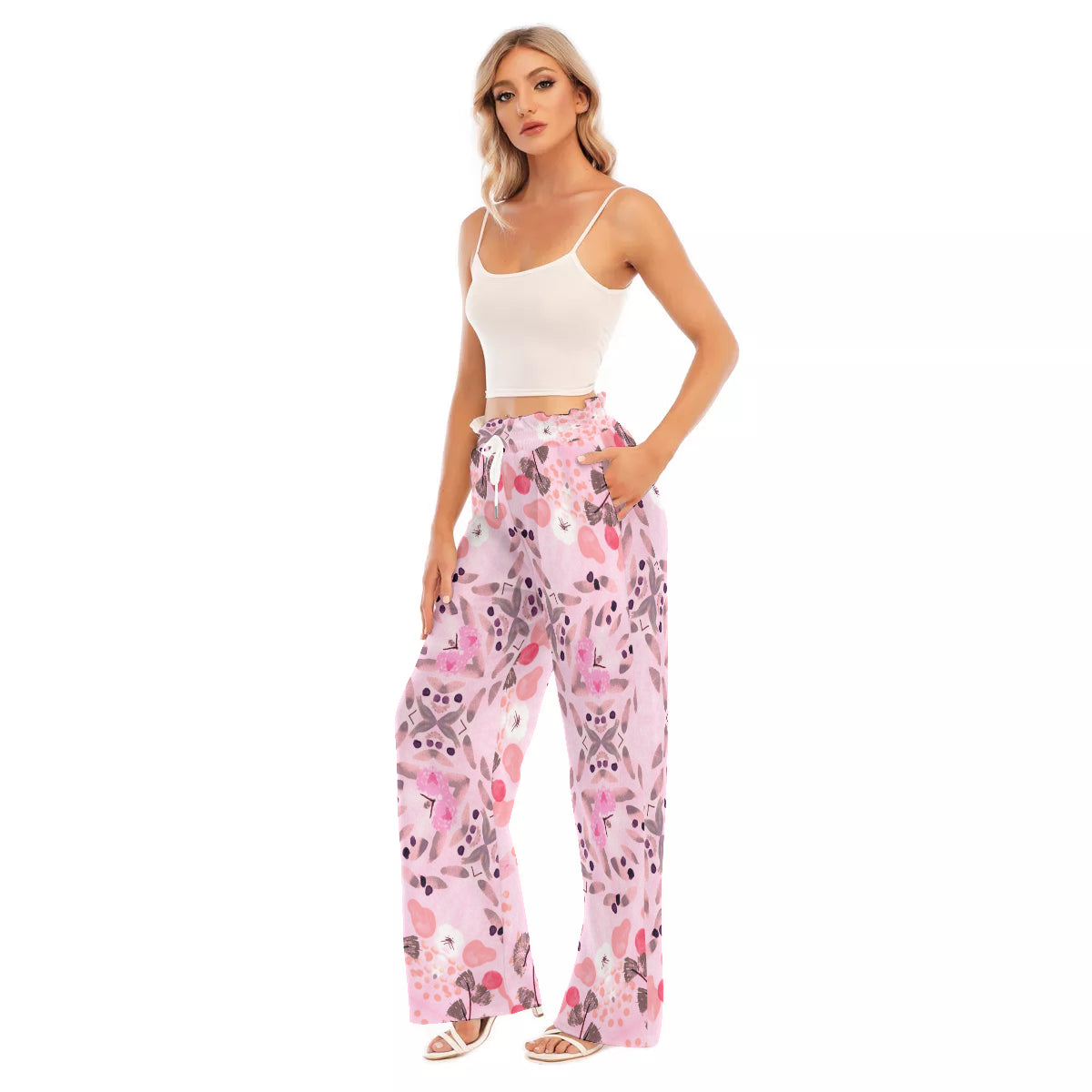 All-Over Print Women's Waist Fungus Edge Wide-leg Pants