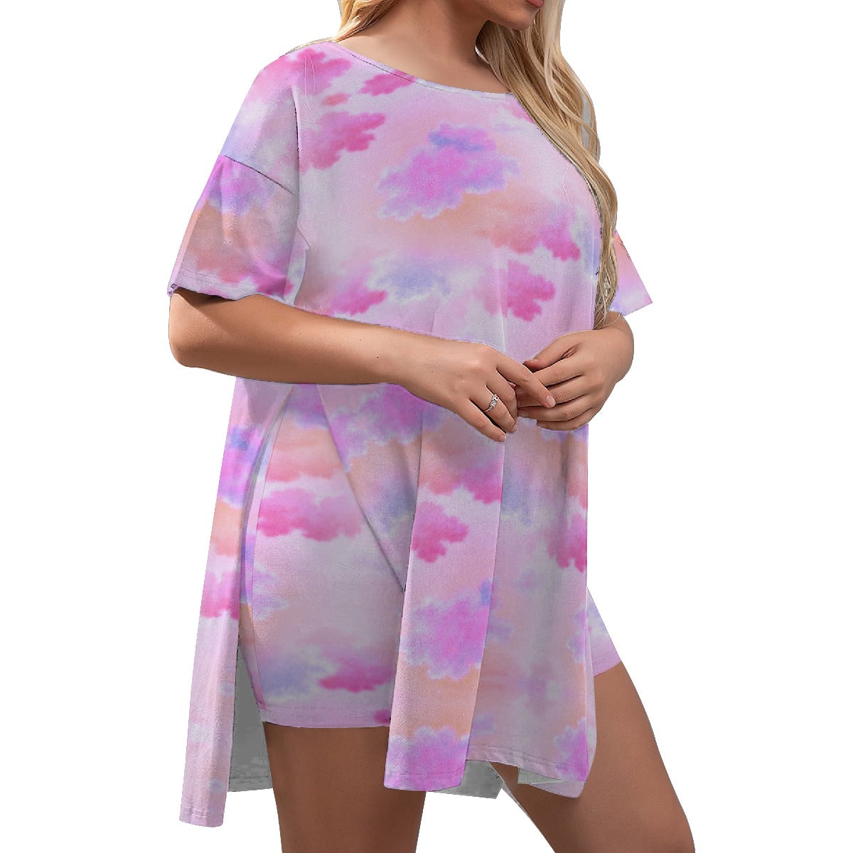 Plus Cloudy Dreams Side Split T-Shirt and Shorts Set