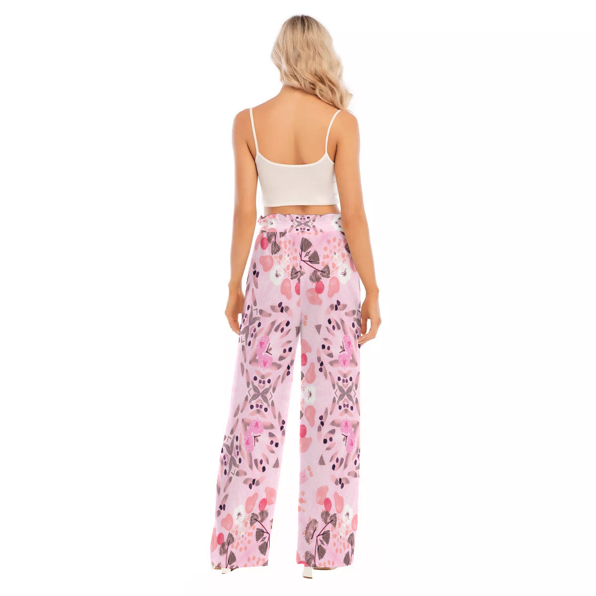 All-Over Print Women's Waist Fungus Edge Wide-leg Pants