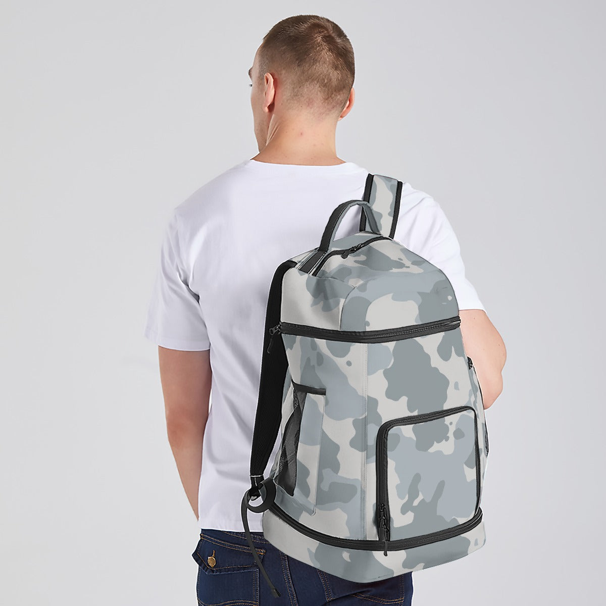 Oxford Cloth Multifunctional Backpack in Gray Camo Print