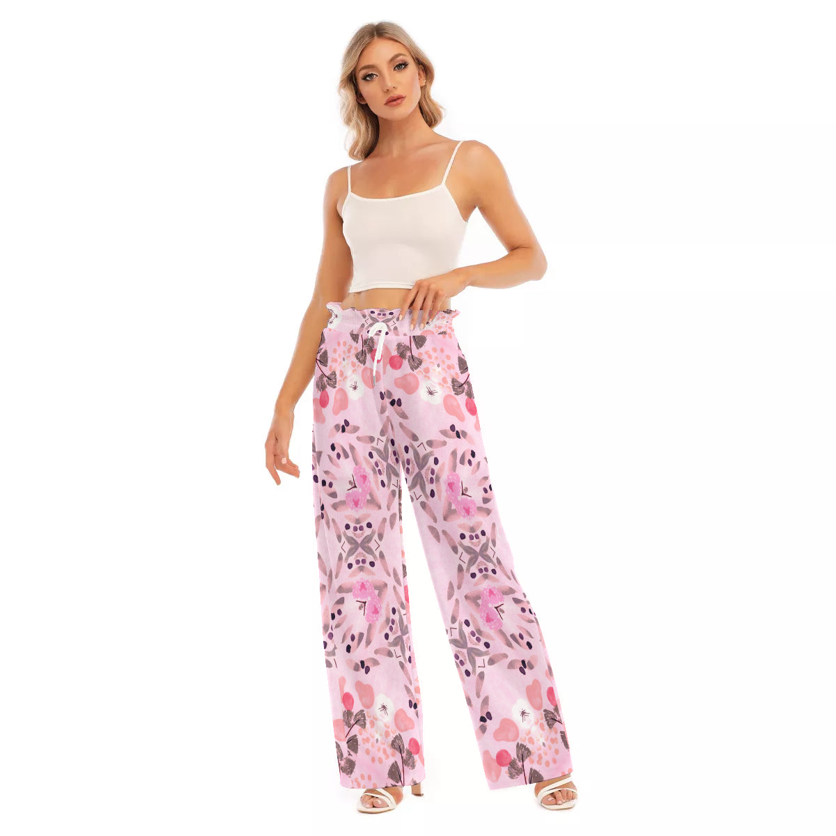 All-Over Print Women's Waist Fungus Edge Wide-leg Pants