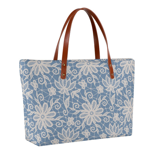 Blue Flower Lace Pattern Tote Bag