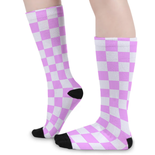 Pink Checker Unisex Long Socks