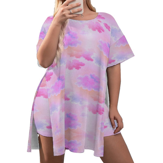 Plus Cloudy Dreams Side Split T-Shirt and Shorts Set