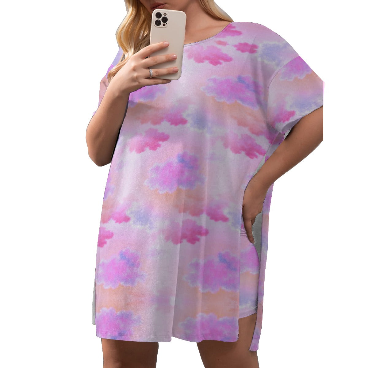 Plus Cloudy Dreams Side Split T-Shirt and Shorts Set