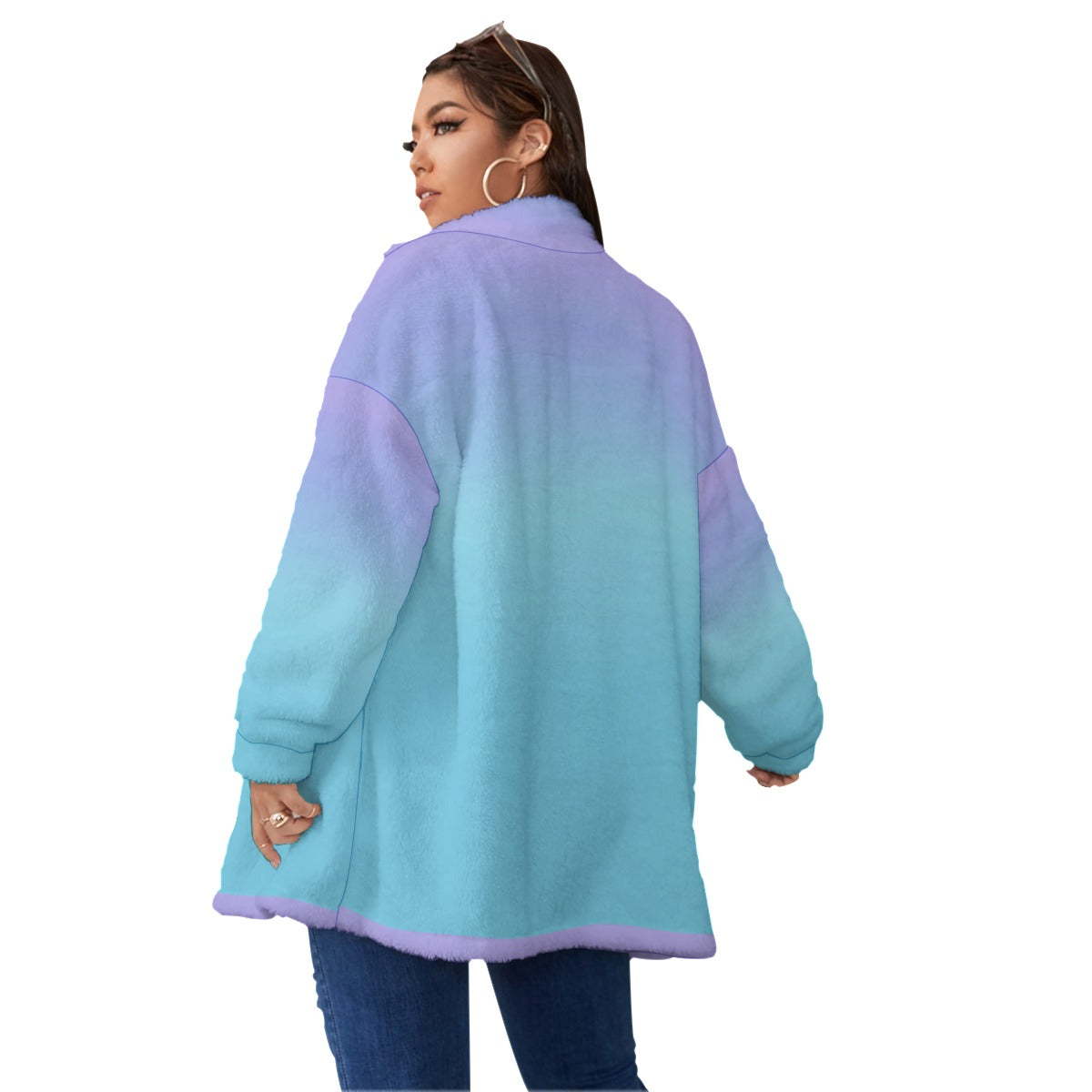 Fleece Zipper Coat Plus -Ocean Blue Ombre