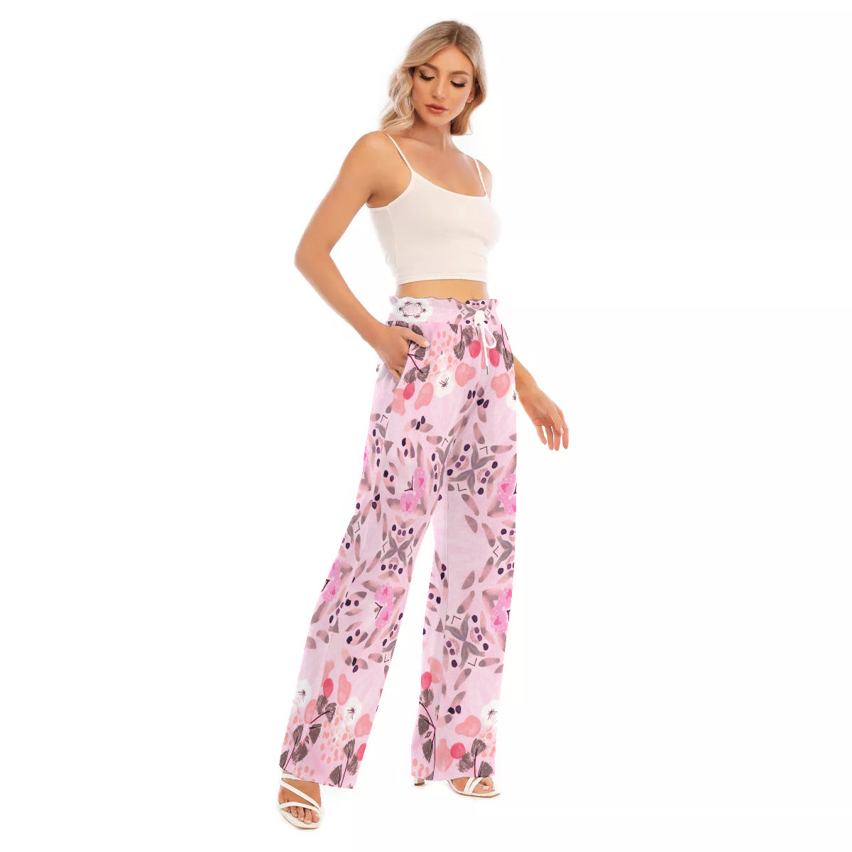 All-Over Print Women's Waist Fungus Edge Wide-leg Pants