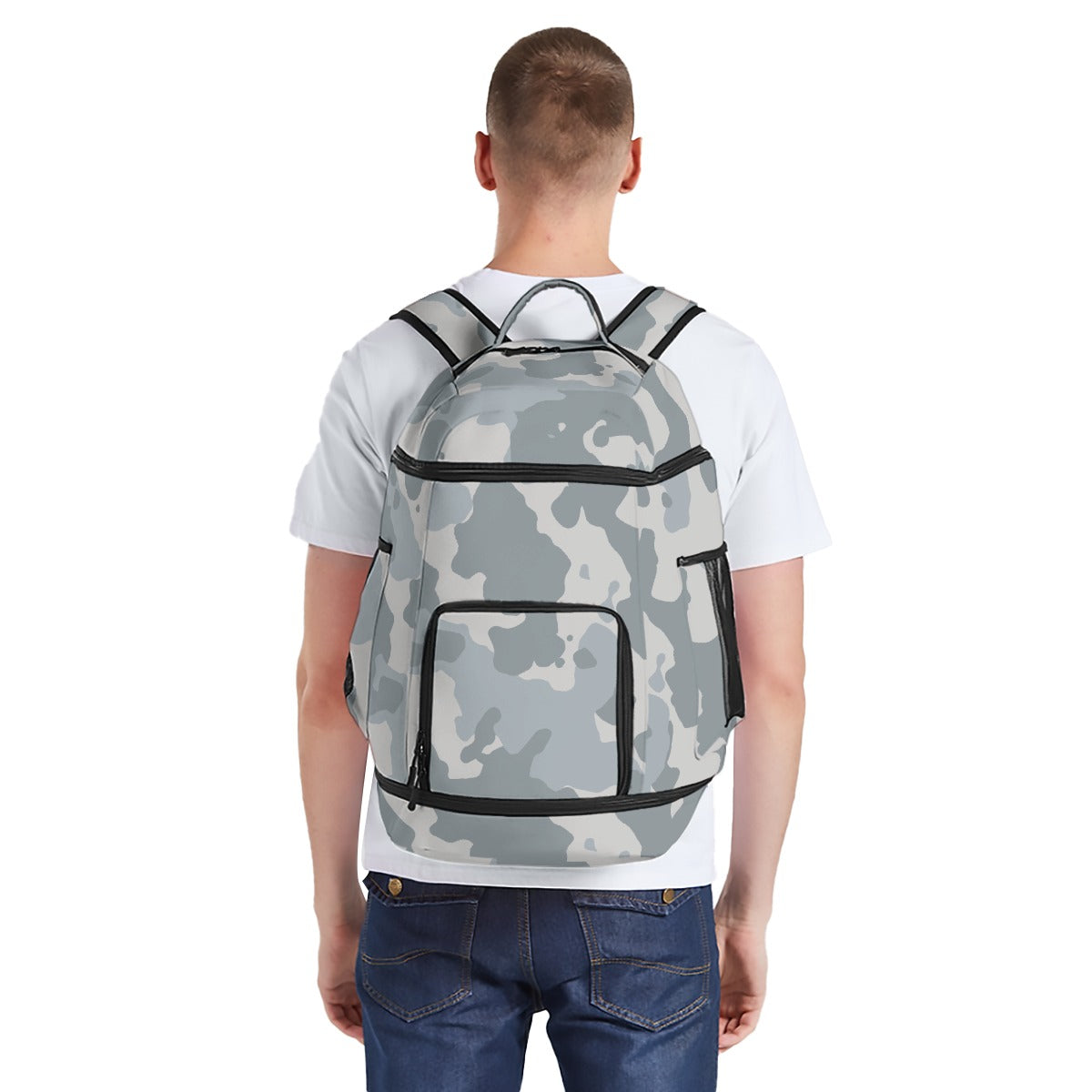 Oxford Cloth Multifunctional Backpack in Gray Camo Print