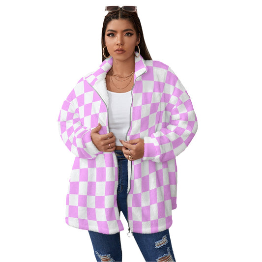 Fleece Coat Plus-Pink Checkers