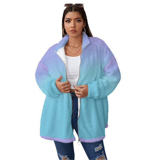 Fleece Zipper Coat Plus -Ocean Blue Ombre