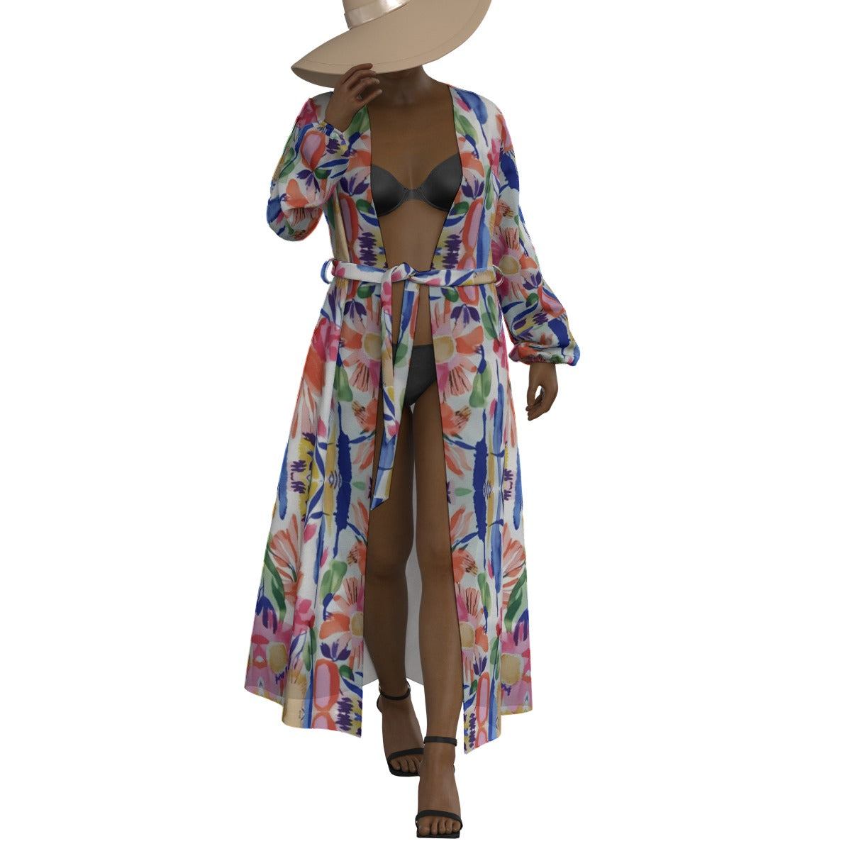 Gorgeous Watercolor Lace-up Chiffon Robe