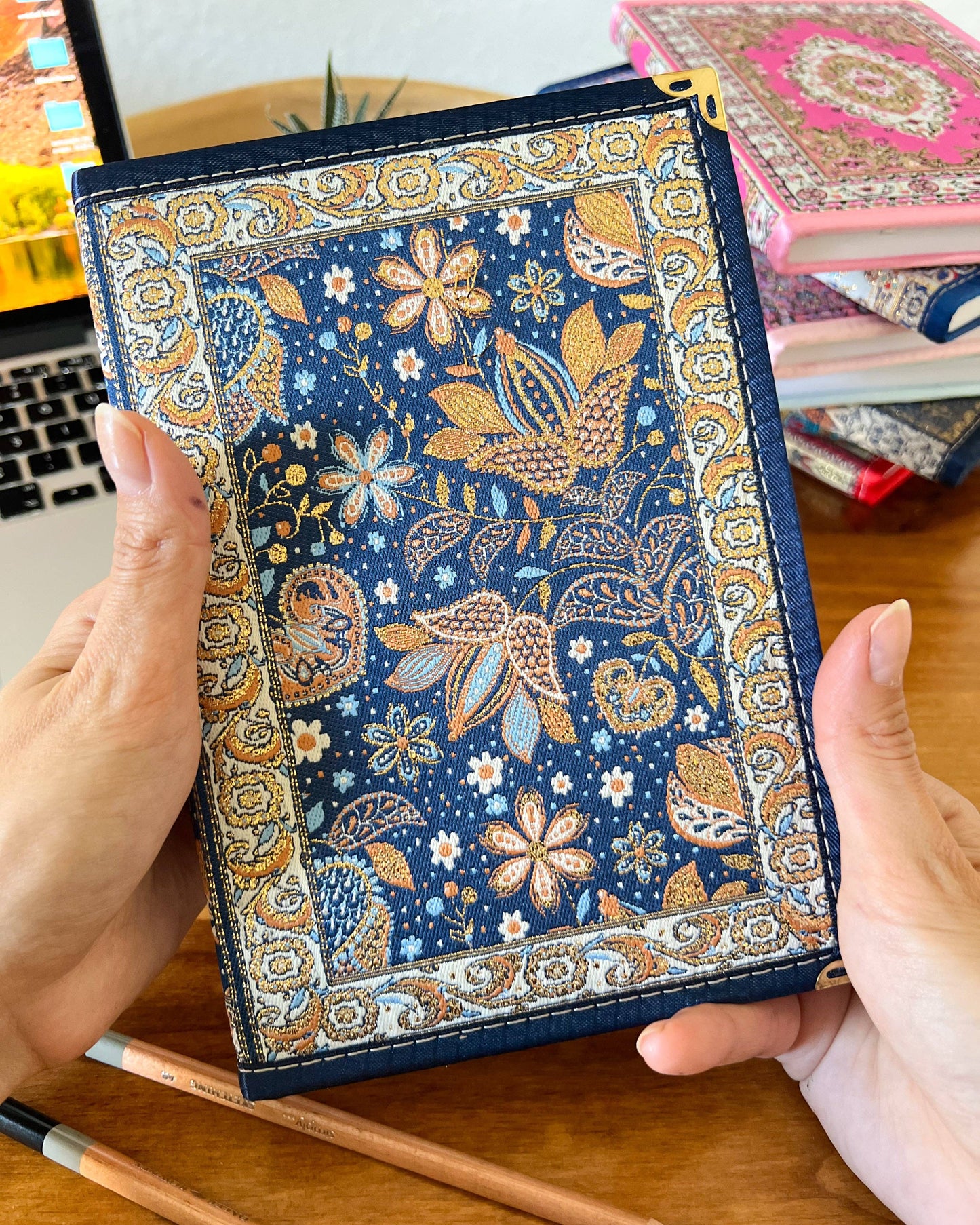 Large Notebook, Blue Floral Journal