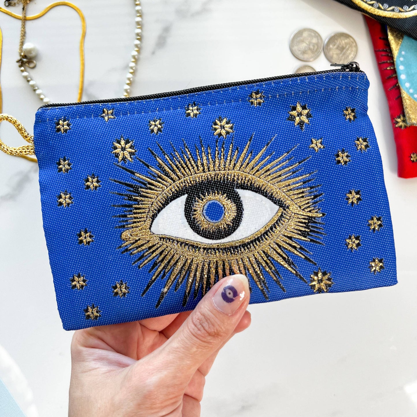 Evil Eye Coin Purse Handmade Blue