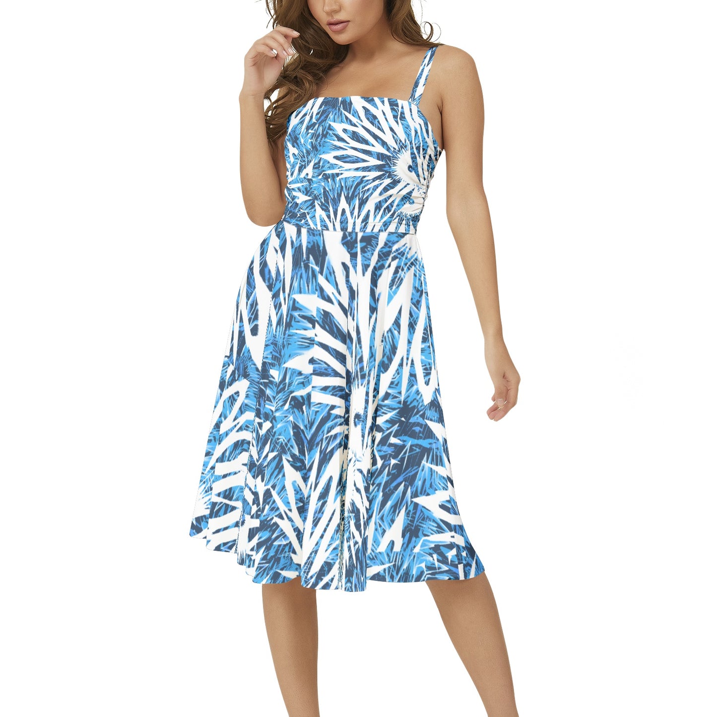 Tropical Blues Flared Hem Dress