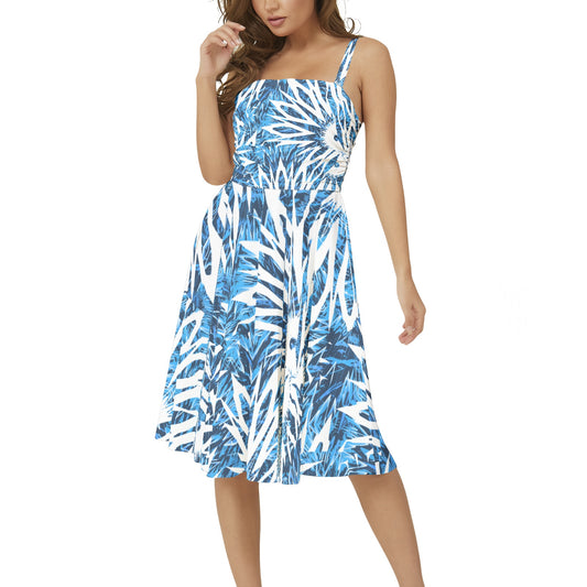 Tropical Blue Flared Hem Dress