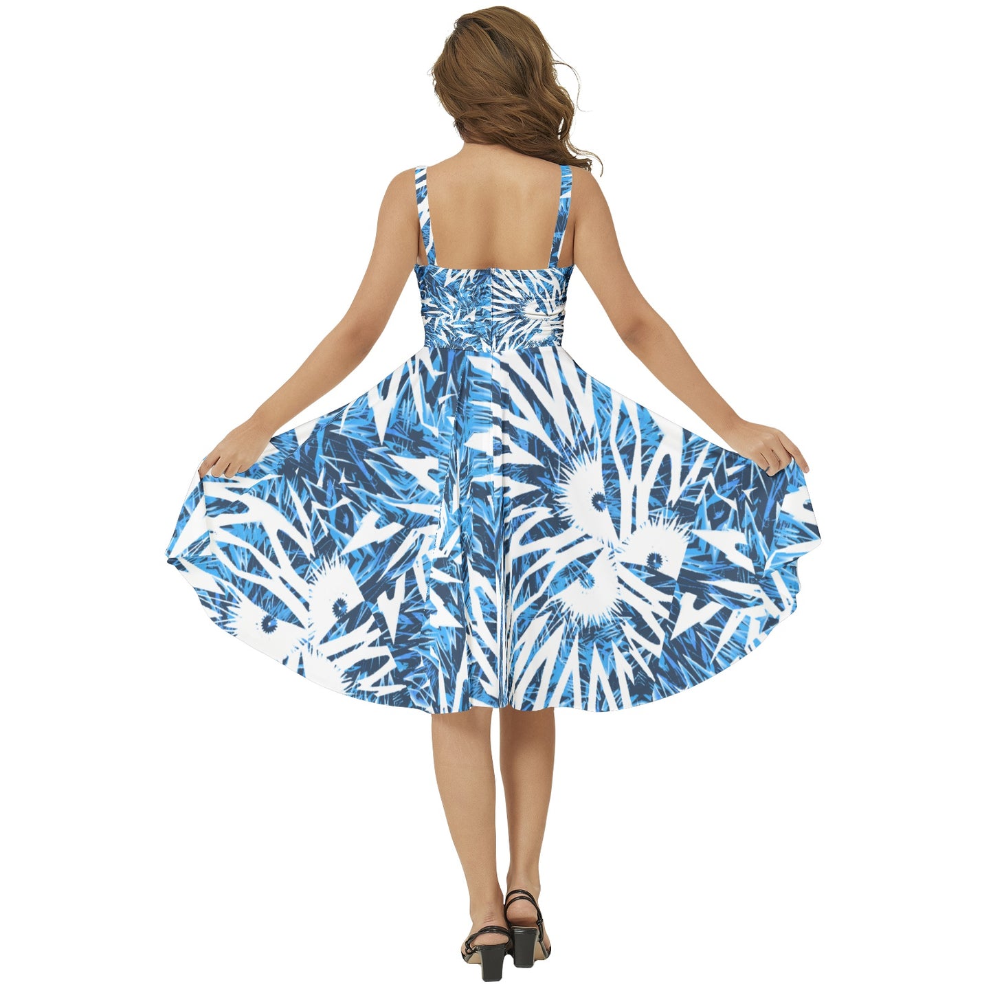 Tropical Blues Flared Hem Dress