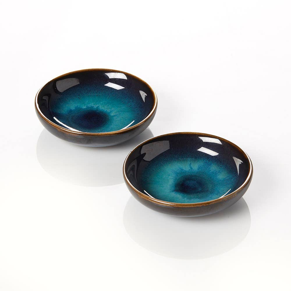 Glazed Blue Ceramic Dipping Bowls - Set of 2