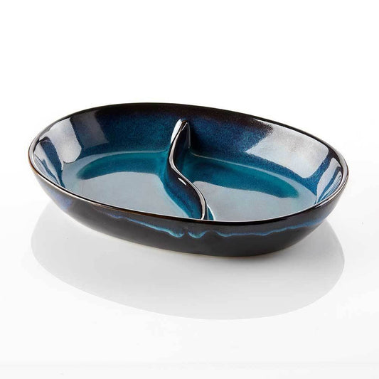 Glazed Blue Ceramic Divided Dish