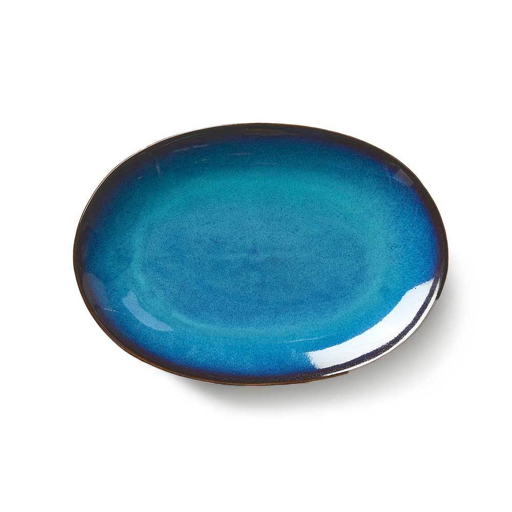 Blue Glazed Ceramic Oval Platter